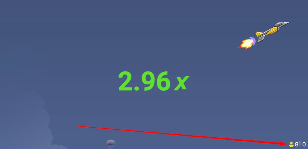 Crash game demo scene at sunset with a 2.96x multiplier