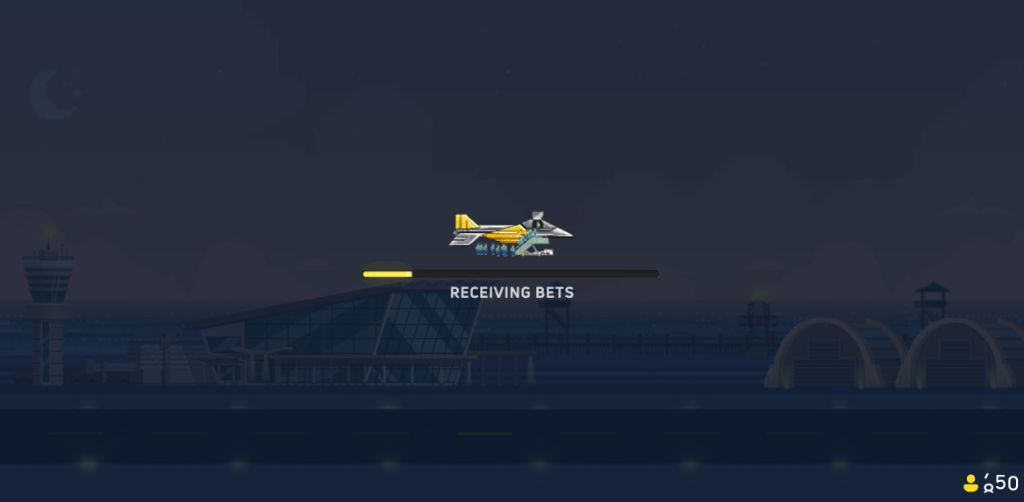 Bet acceptance phase: plane on the runway with a Receiving bets indicator
