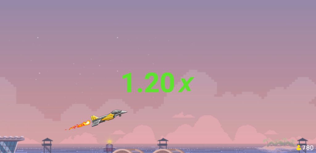 Early cashout at 1.20x against a sunset background